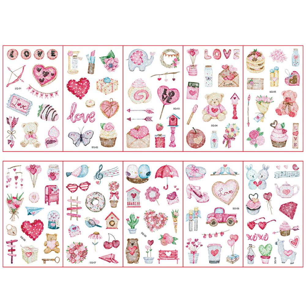 10 Sheetsset Children'S Colorful Glitter Tattoo Stickers Cartoon Animal Unicorn Butterfly Temporary Fake Tattoos Kids Gift