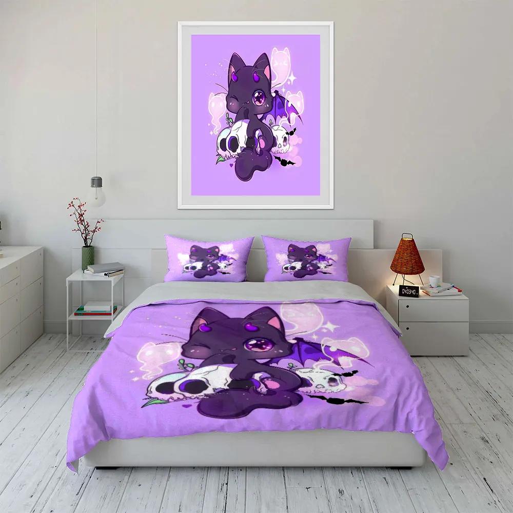 Cute Gothic Cat Decor Set Soft Comfortable Duvet Cover Bedding Set Included 1*Duvet Cover & 2*Pillowcases gift