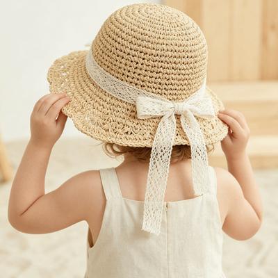 Straw Woven Children Straw Cap Lace Trim Panama Hat Fashion Beach Hat  Children Wear