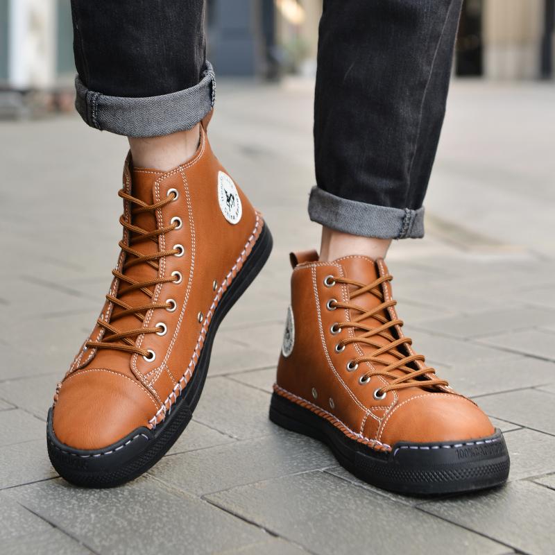 Hiking Shoes Men's Walking Boots British Thick Soled High Top Motorcycle Boots Ankle Sneakers Casual Trekking Shoe Casual Size48