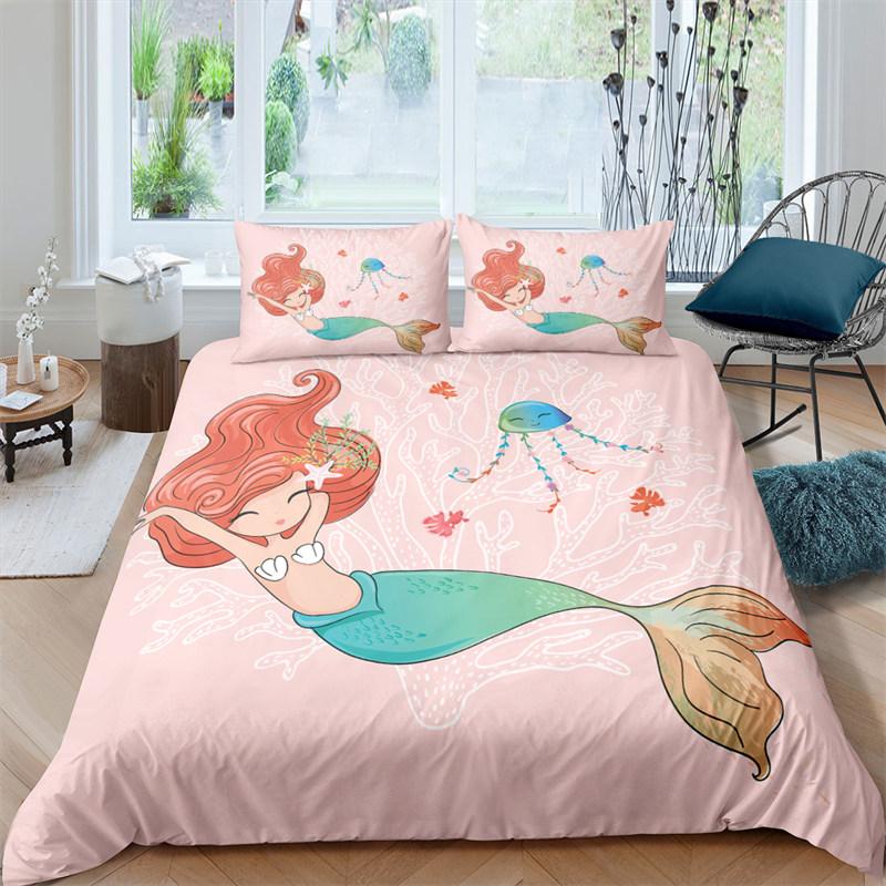 Modernes Cartoon Meerjungfrau Kleinkind Bettwäsche Set für Kinder Mädchen King Size Mikrofaser Druck Bettbezug mit Kissenbezügen Schlafzimmerdekor