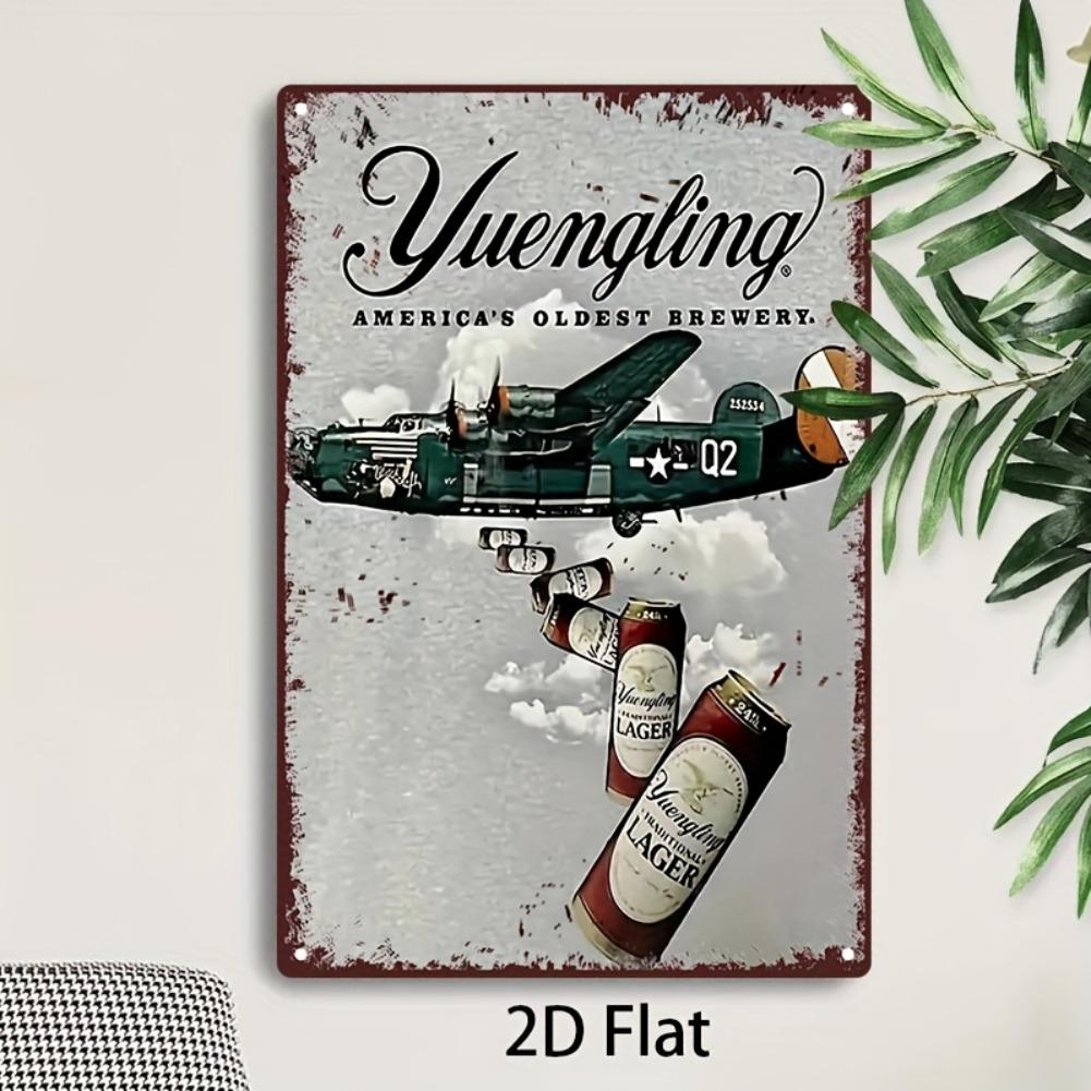 2D Flat 1pc Vintage Yuengling Metal Tin Sign - Classic American Brewery Art with Old-School Aircraft & Lager, Retro Wall Decor