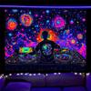 Nuxovilar UV Reactive Tapestry Skeleton Halloween Dinner Scene BlackLight Tapestries Cool UV Black Light Spooky Party Tapestry L