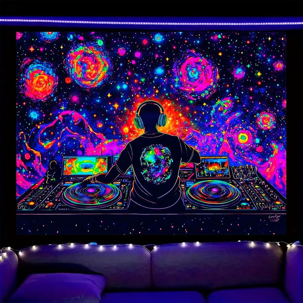 Nuxovilar UV Reactive Tapestry Skeleton Halloween Dinner Scene BlackLight Tapestries Cool UV Black Light Spooky Party Tapestry L