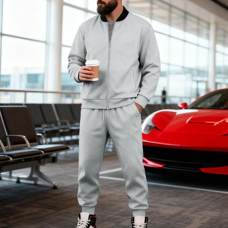 Mens Lightweight Casual Track Suit Set Zip-Up Baseball Jacket Long Pants Sporty Streetwear