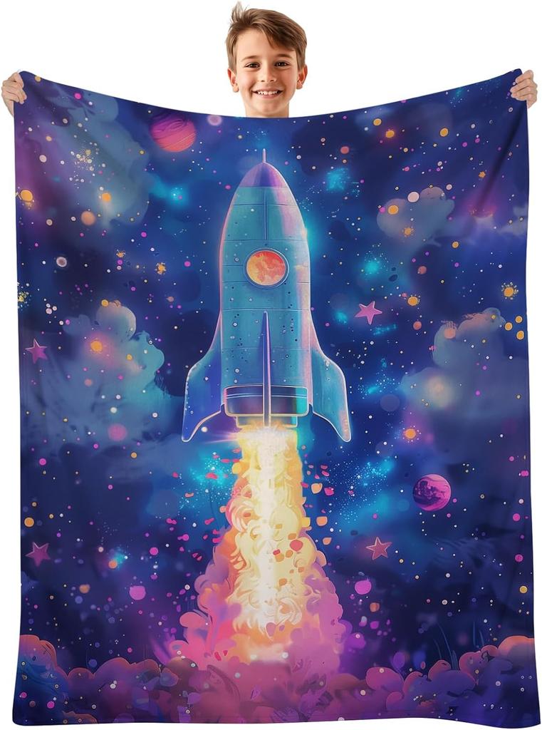 Space Astronaut Blanket, Boy Gift Throwing Blanket, Soft Warm Flannel Blanket Living Room Decoration