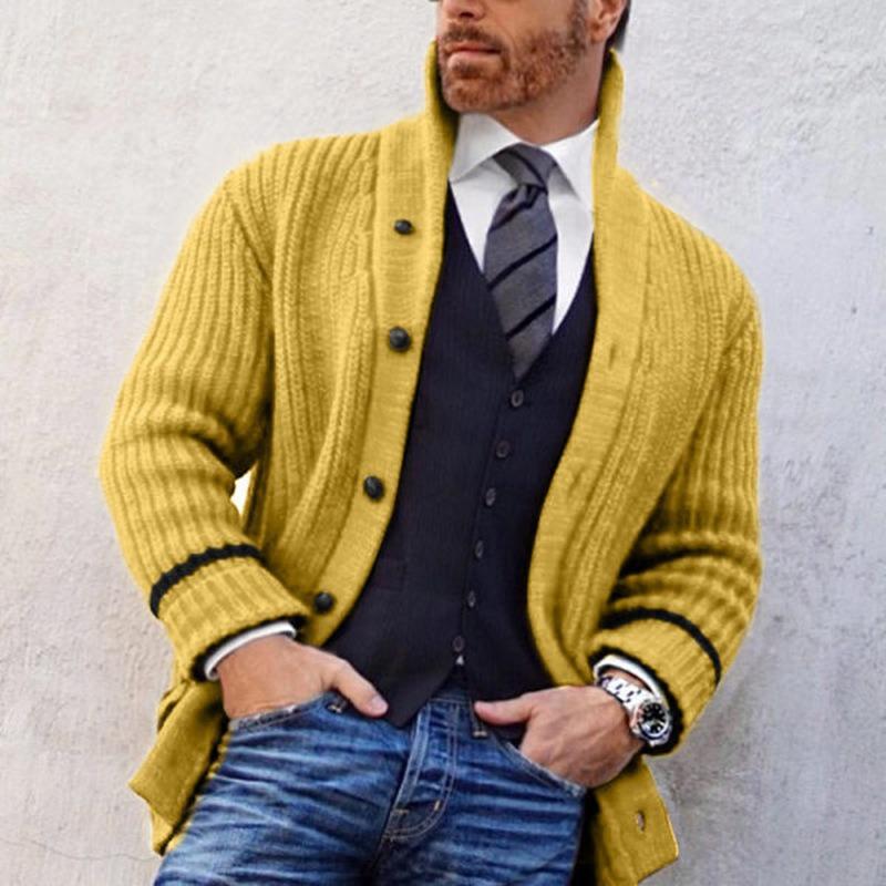 Pull d'hiver 2026 pour homme Casual Couleur unie Col semi-montant Manches longues Cardigan en maille