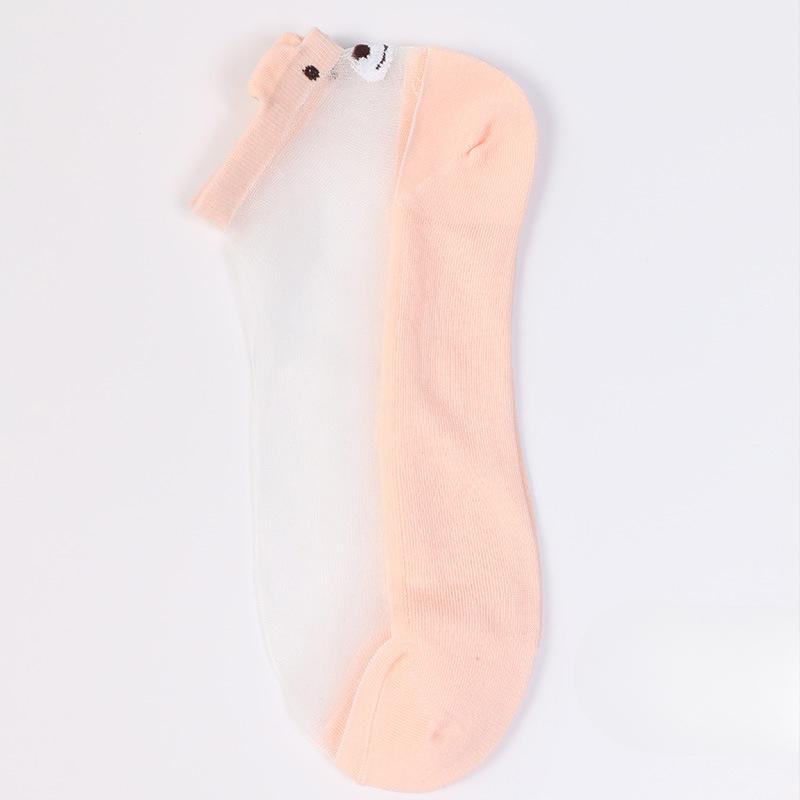Calzini da barca da donna sottili, freschi, trasparenti, con orsetto carino, in seta di vetro, per primavera ed estate