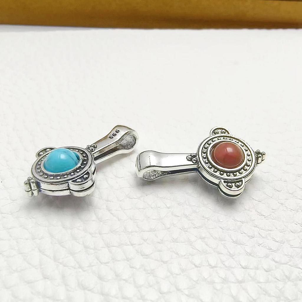 Tibetan Buddhist Beads DIY Jewelry: Brass Silver-Plated Clip with Turquoise Inlay