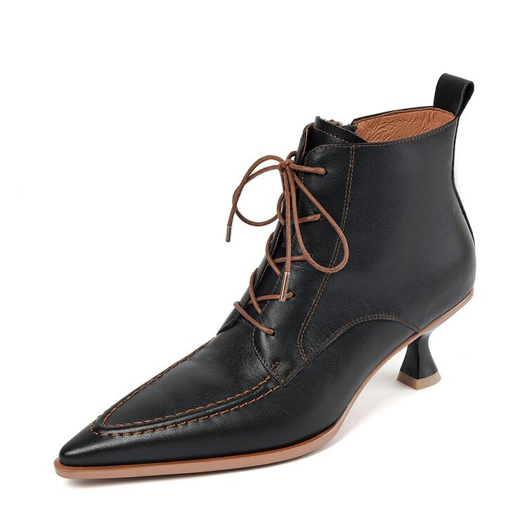 Fashion 2025 Autumn Winter Fashion Pointed Toe Women Shoes French Retro Genuine Leather Ankle Boots for Women Thin Heel Boots Shoe Women