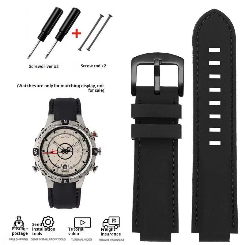 24*16mm Convex Men Silicone Watch Strap for TIMEX Tidal T2N721 T2N720 TW2T76500 2T76300 Blue Sports Waterproof Rubber Watchband
