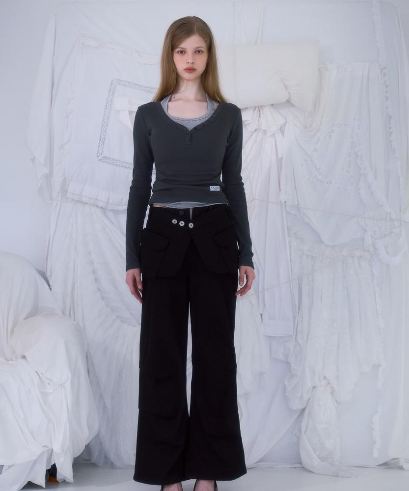 ROSEFRANTZ Skirt Layered Bootcut Pants [Black]
