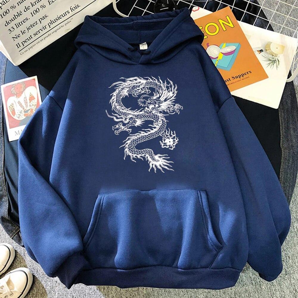 White Dragon Tattoo Stickers Legrační potisk Mikiny Unisex Podzim Pohodlné oblečení Volné Fleece Sportovní Pulovry Streetwear Unisex