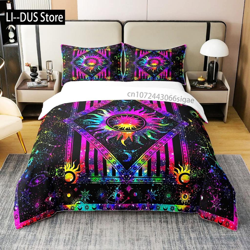 Constellation Duvet Cover Set Sky Star Map Geometric Circle Decorative 3 Piece Bedding Set with 2 Pillow Shams Queen Full Size