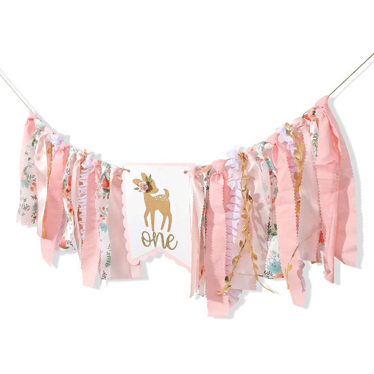 Deer Floral Girl High Chair Banner - Little Miss One-Deerful Highchair Banner, Woodland 1st Birthday Decoration for Girls, Deer Girl Floral 1st