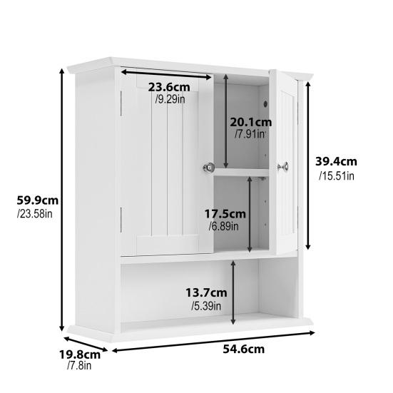 White Wall-Mounted Bathroom Cabinet, Medicine Cabinet with Double Doors And Adjustable Shelves, Bathroom Wall Cabinet Above The Sink, Suitable for