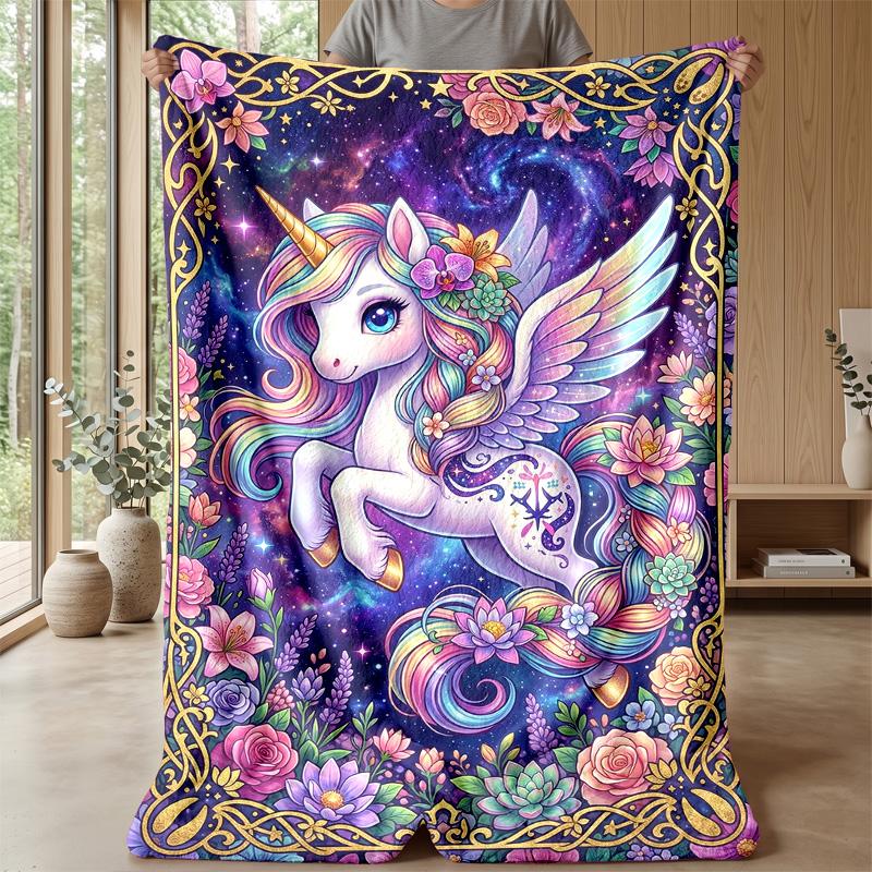 Fantasy Unicorn with Rainbow Theme Blanket Lightweight Warm Flannel Blanket Decorative Throw Blanket for Home Decoration
