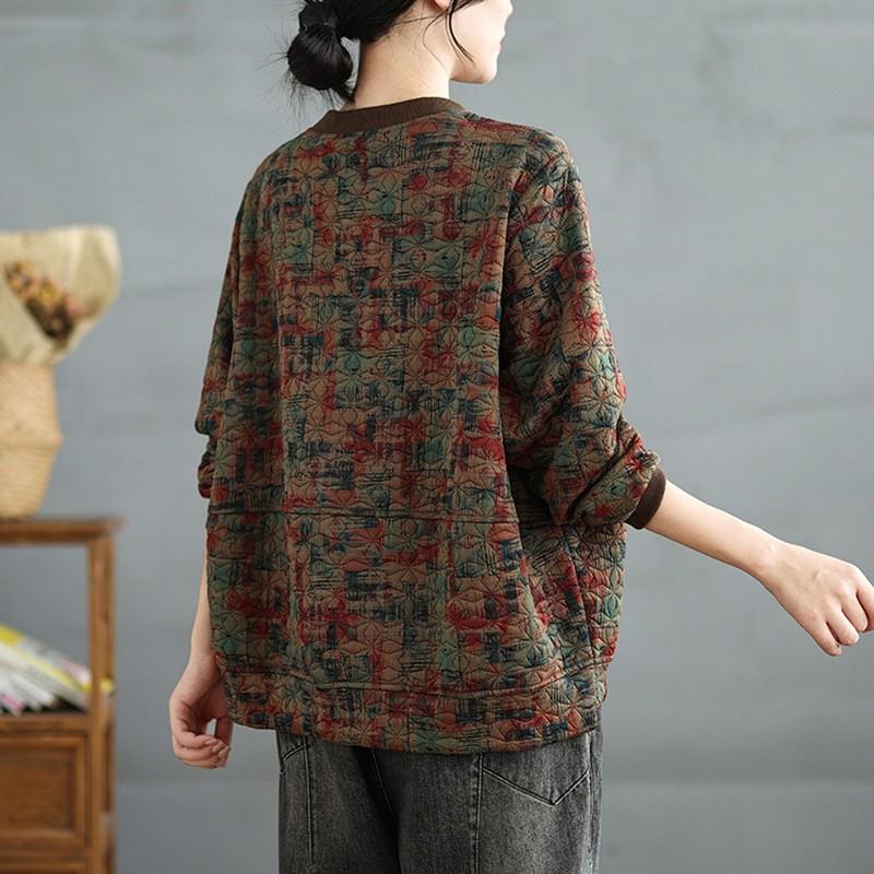 Women Long Sleeve Casual Pullovers Arrival Autumn Vintage Style O-neck Print Loose Female Thick Warm Sweatshirts