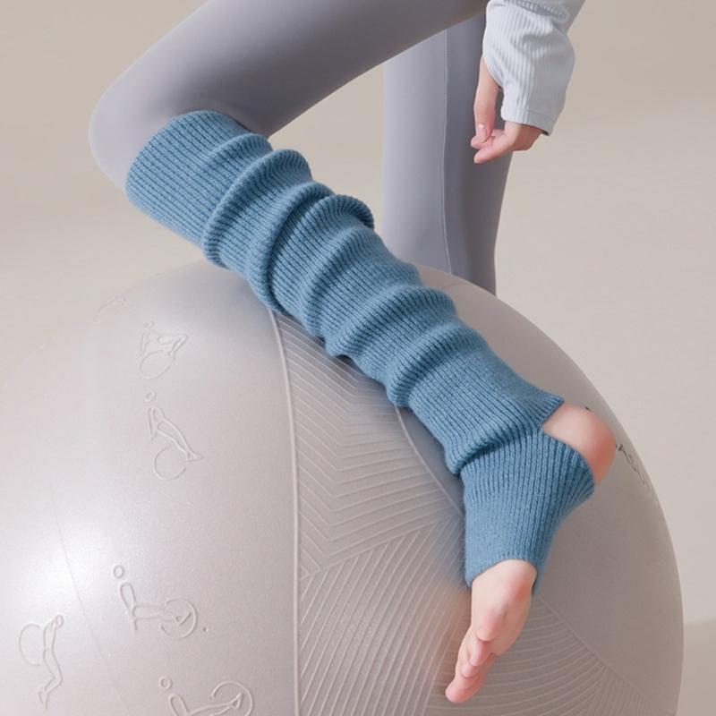 Ribbed Knitted Striped Over Knee Footless Long Boot Socks Stirrup Leg Warmers Thigh High Stockings for Women Yoga Dance