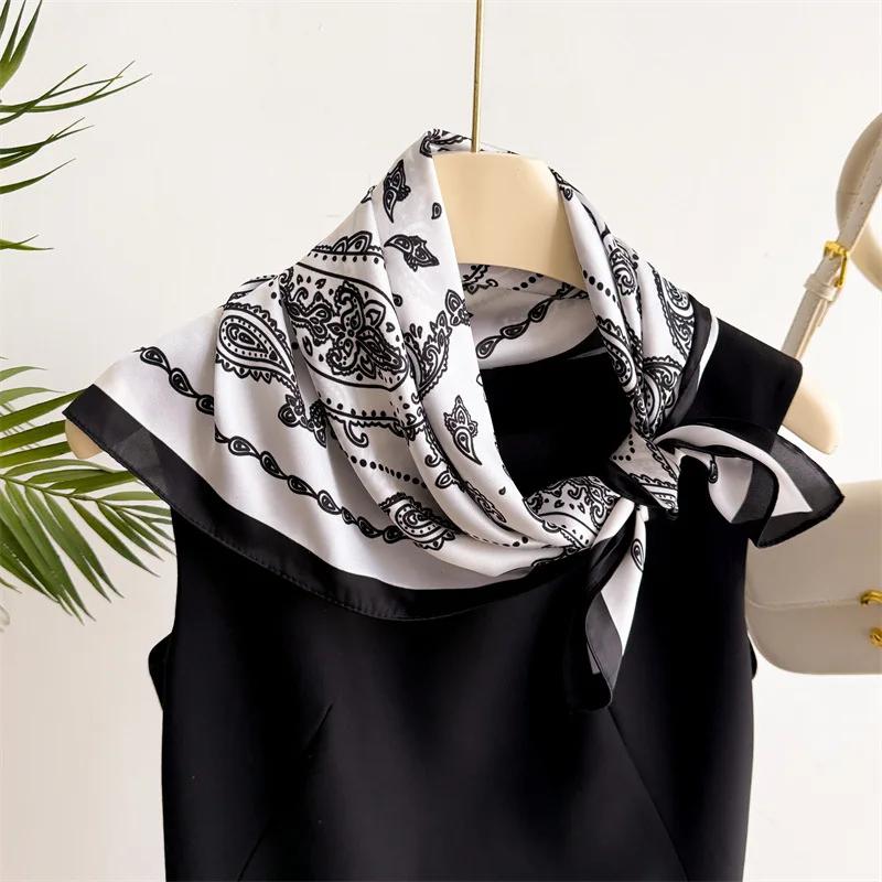 Design Printed Silk Feeling Scarf Women Neckerchief Bandana Square Scarves Lady Foulard Shawls Wraps Kerchief