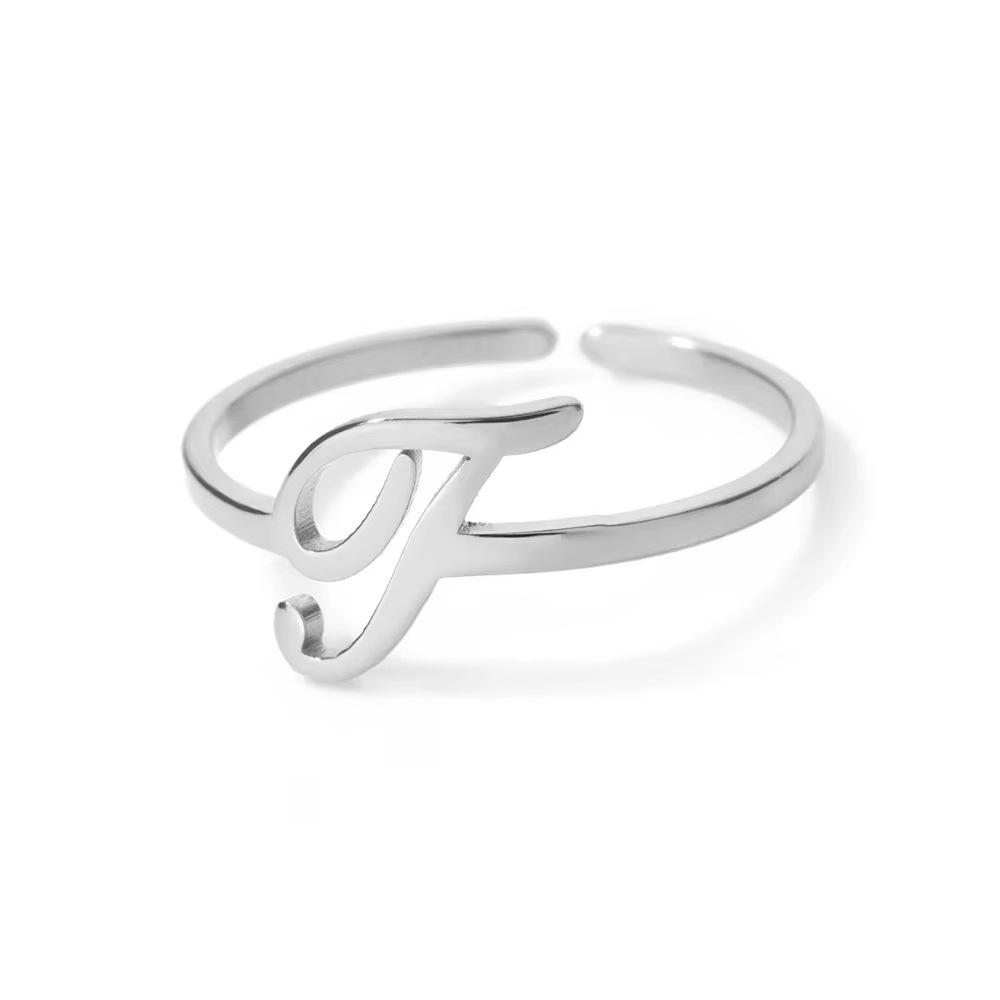 Stylish Adjustable 26-Letter Stainless Steel Ring for Women - A-Z Personalized Initial Finger Ring