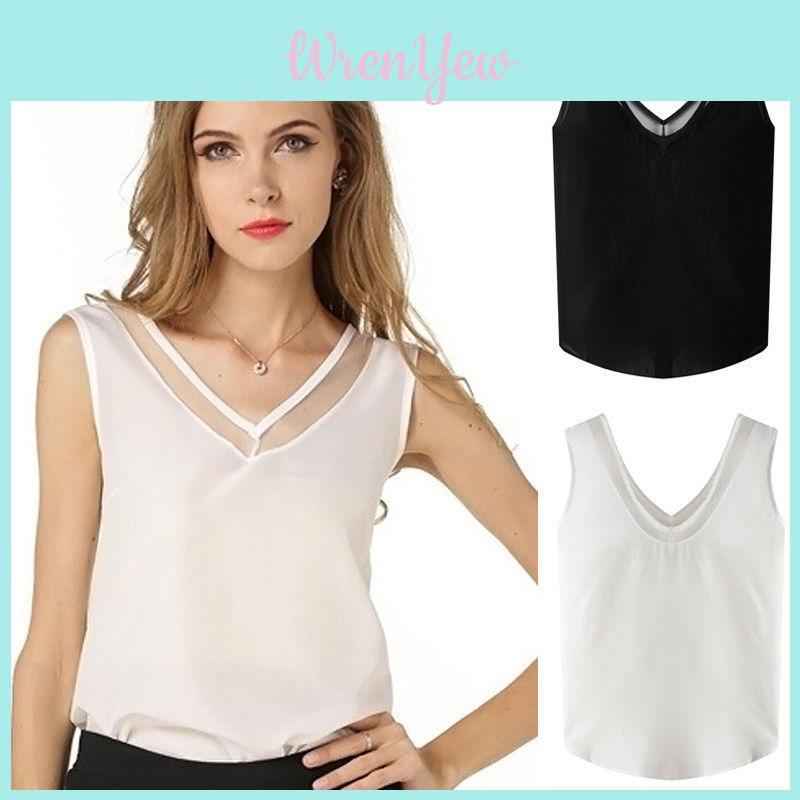 Stylish Sleeveless Sheer Chiffon V-neck Vest Streetwear Fashion Top Comfortable Cool