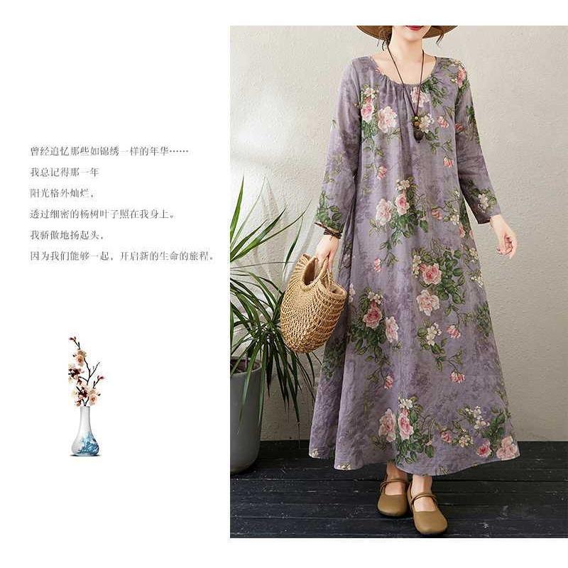 2025 Round Neck Minimalist Long Sleeve Extra Long Dress Resort Style