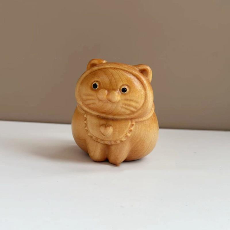 Miniature Figures Wooden Lucky Fat cat  Animal Fun Desktop Ornament Cute Fortune Cat Home interior Decor Children/Holiday gift