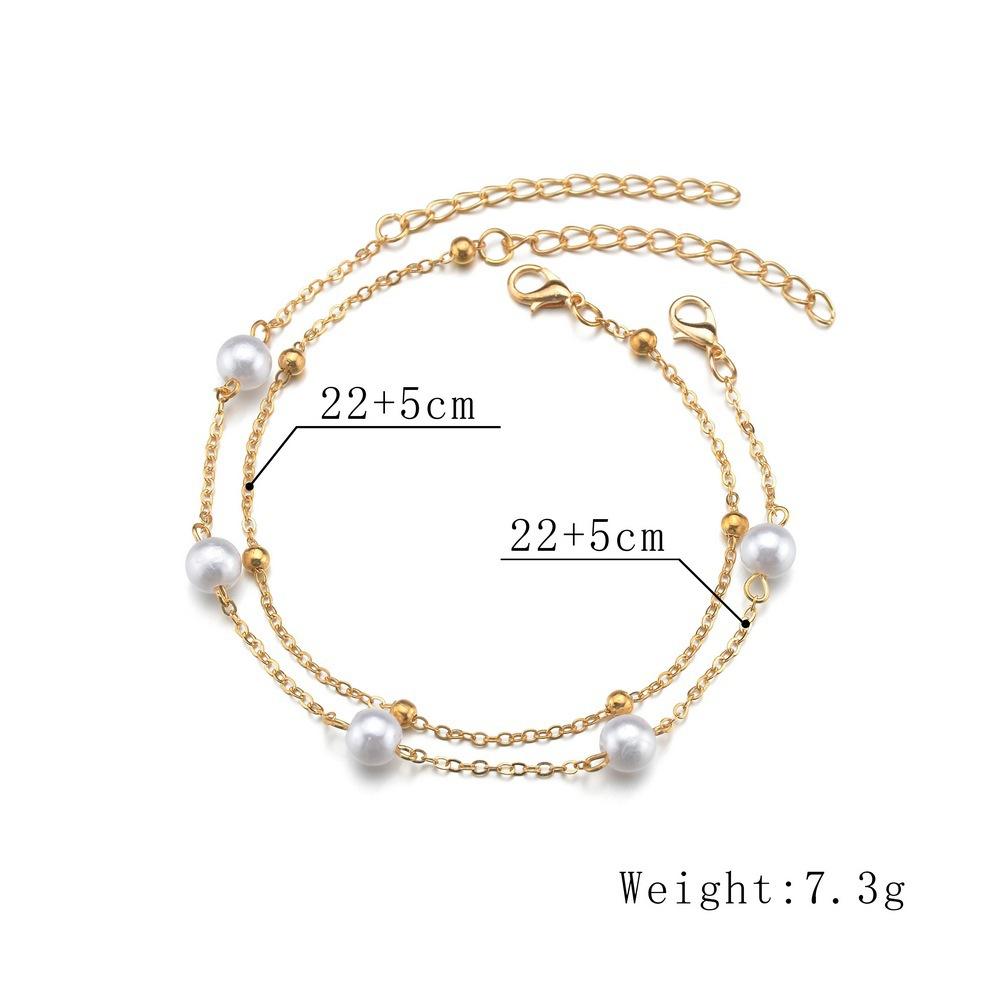 Women's anklet, simple personality, summer beach seaside vacation pearl anklet 2-piece set