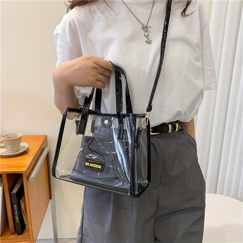 2 szt. Przezroczysty zestaw toreb PVC  Modna torebka crossbody typu jelly  Wodoodporna letnia torba plażowa z wewnętrzną saszetką