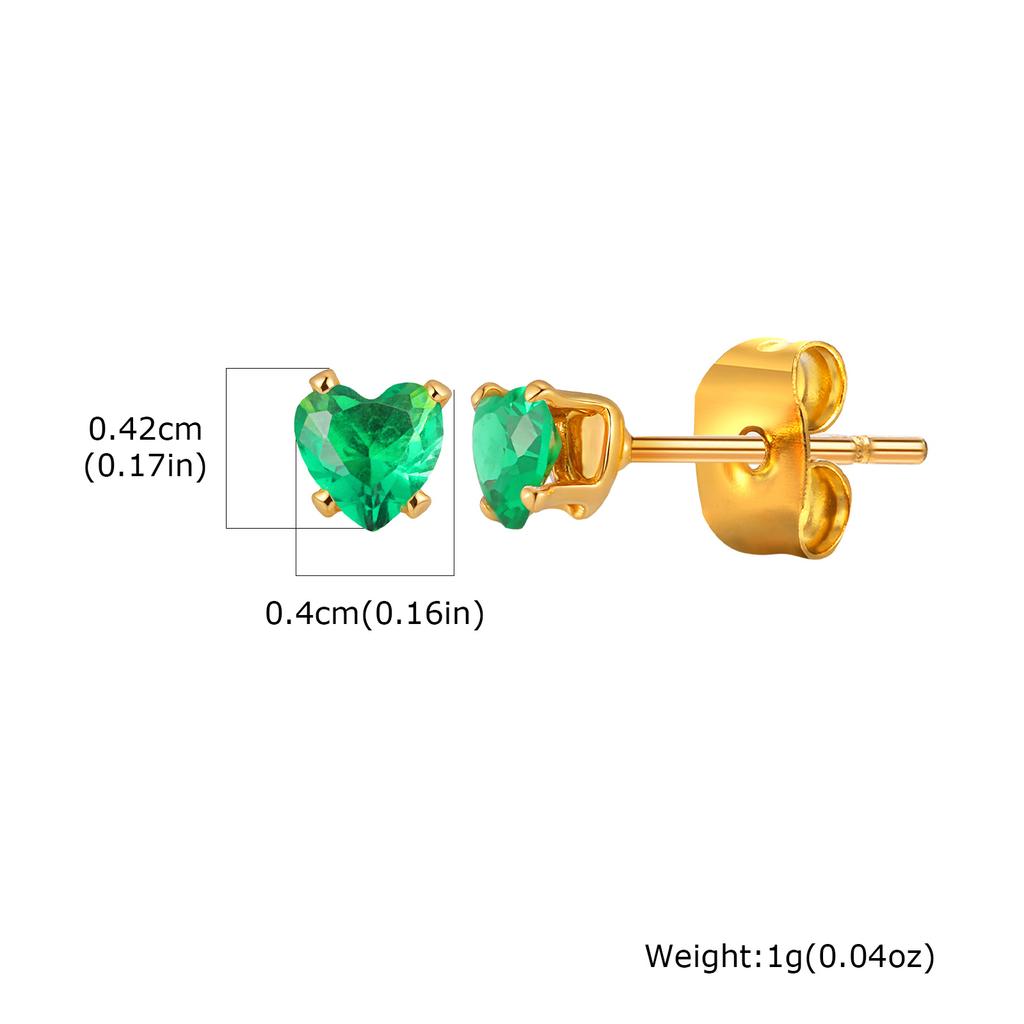 Exquisite Colorful Crystal Zircon Heart Stainless Steel Small Stud Earrings for Women, Hypoallergenic Luxury Jewelry Gift