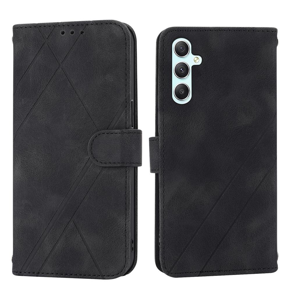 For Samsung Galaxy S24 Case Imprinted Line Wallet Phone Cover with Handy Strap