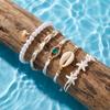 5pcs/Set Bohemian Imitation Pearl Shell Pendant Bracelets for Women Ethnic Style Conch Wave Rope Bracelet Summer Beach Jewelry
