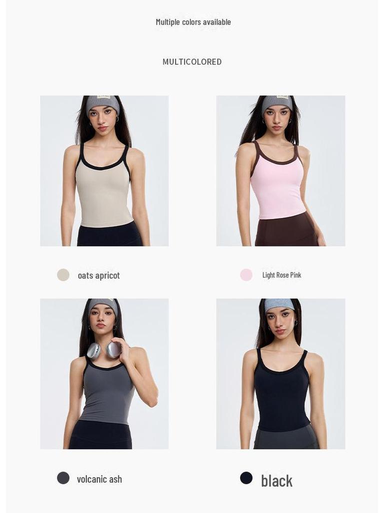 Women's Contrast Color Yoga Vest with Fixed Chest Pad - High-Strength Shockproof Sports Underwear.