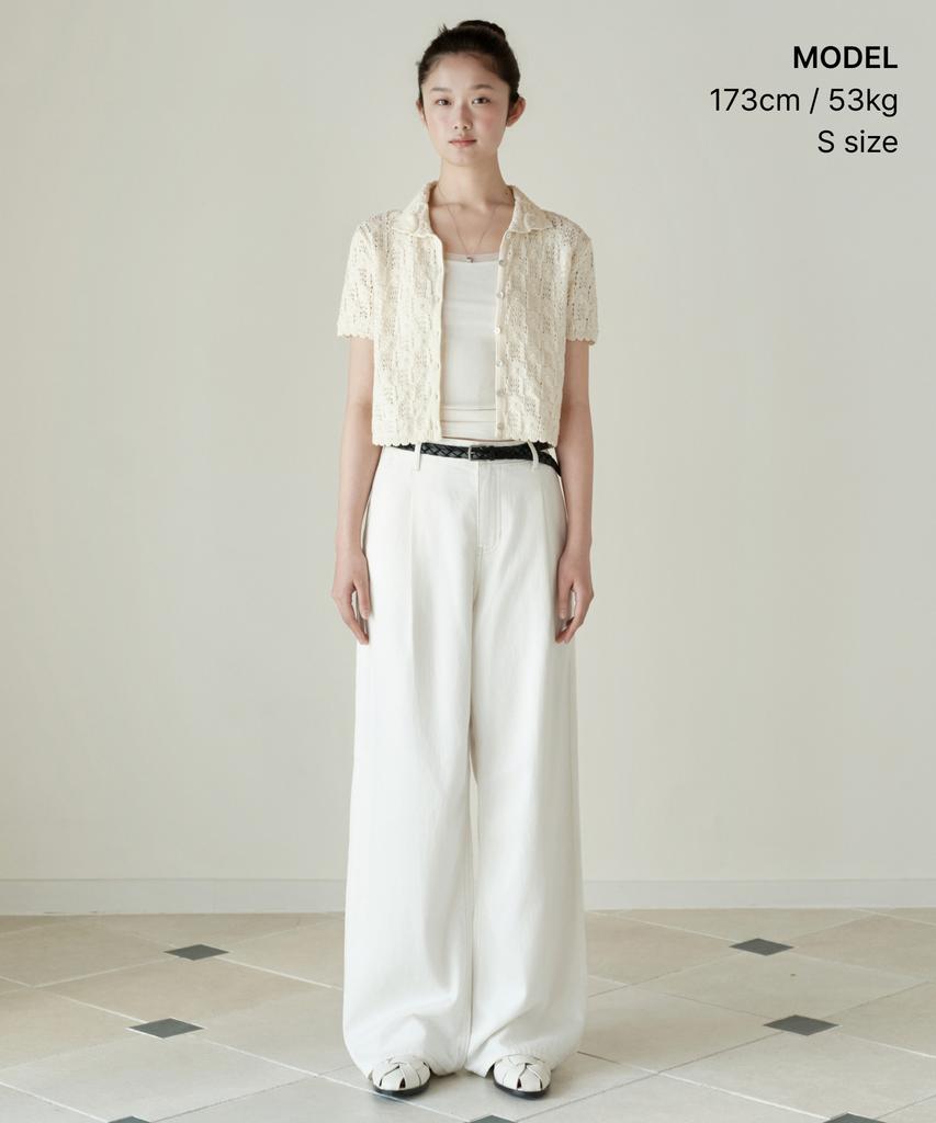 Musinsa Standard Woman Women'S Square Crochet Collared Short Sleeve Cardigan [Butter Cream]