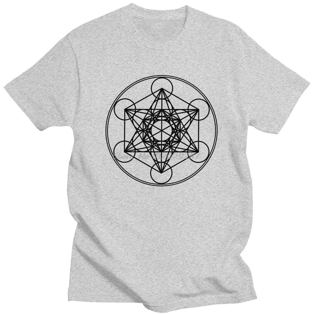 Metatrons Cube Flower Of Life T Shirt Men Cotton Fashion T-Shirt Sacred Geometry Magic Mandala Tee Short Sleeve Tops Gift Merch