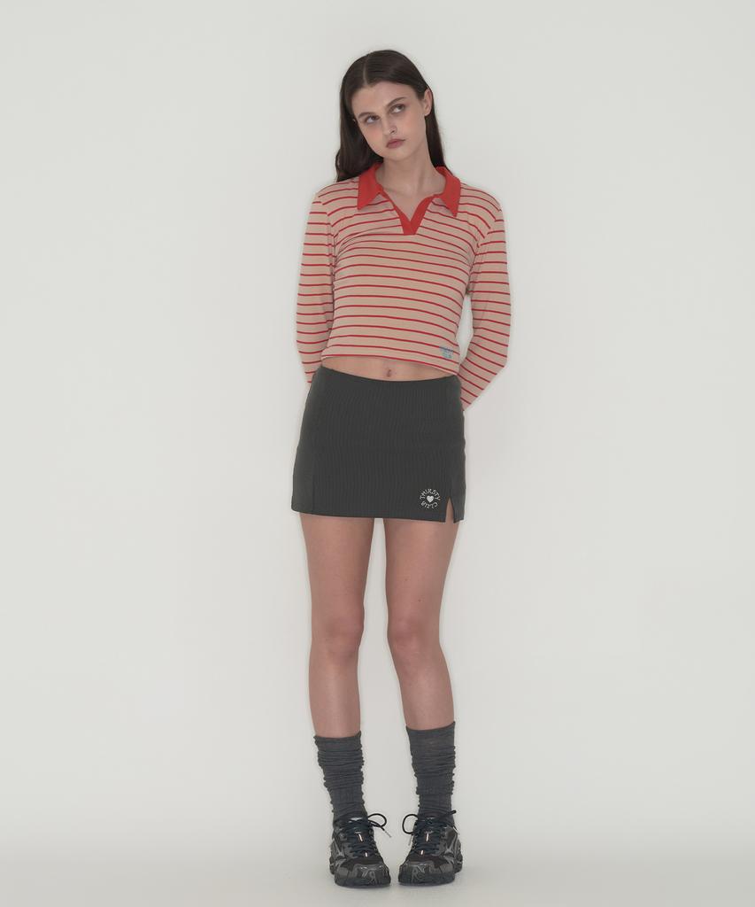 Tteolseutikeulleob Stripe Collar Long Sleeve - Beige