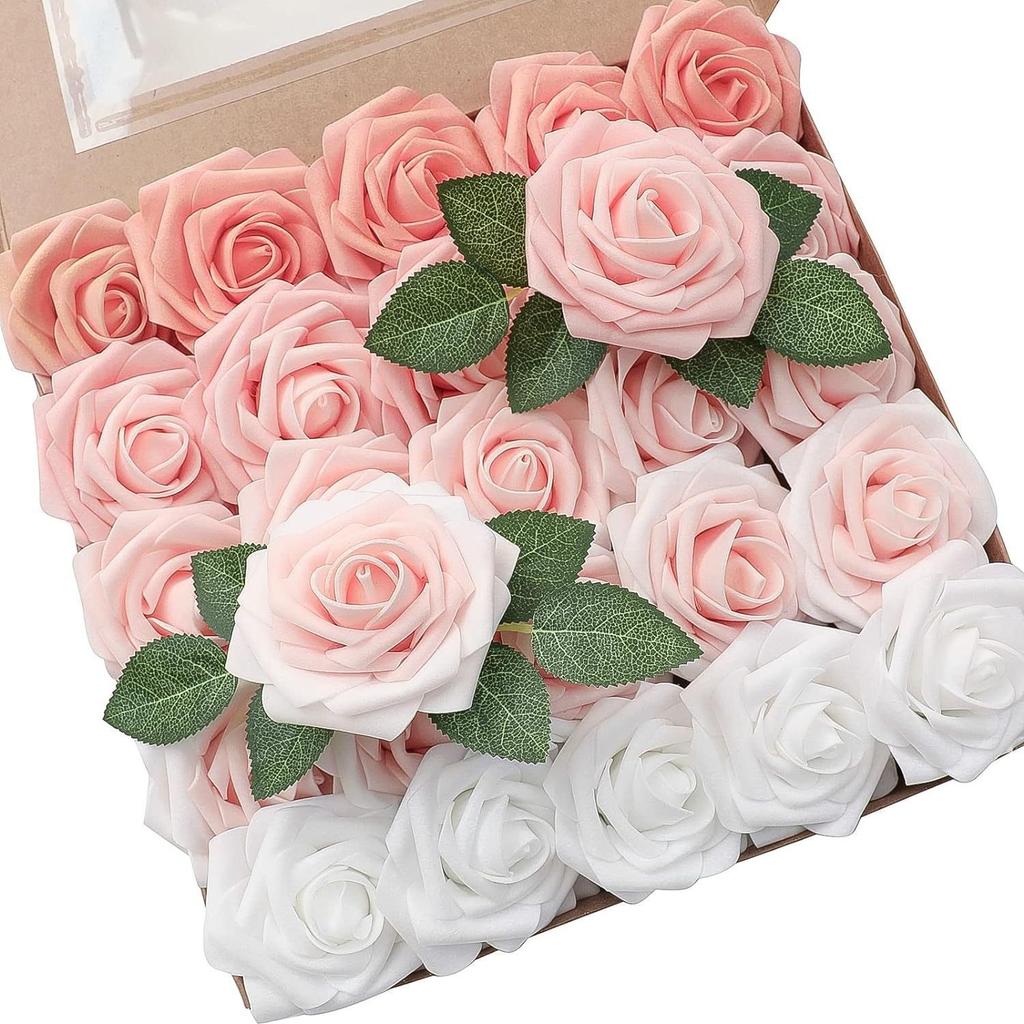 Pu European Gift Box With 8Cm Simulated Foam Roses And 50 Leaves In A Box, Home Floral Decoration