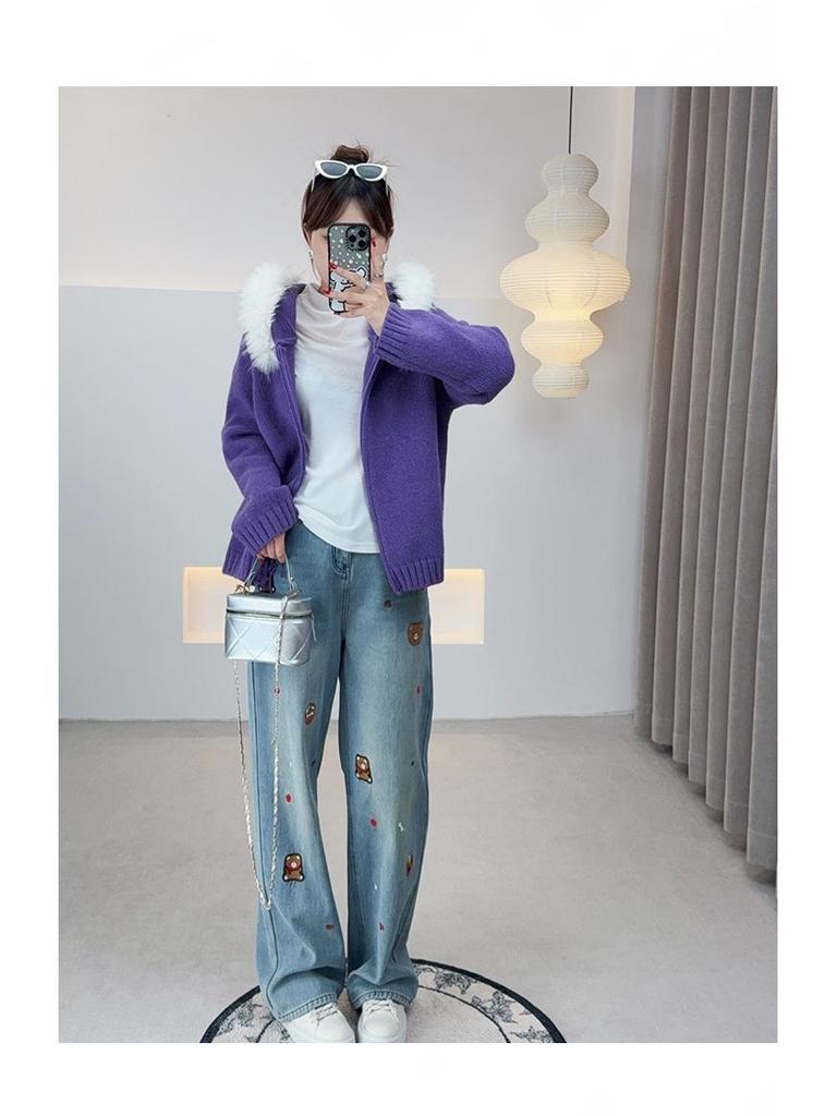 AI Yuan 2025 Winter Plus Size Women's Hooded Sweater with Fur Collar & Dual Zipper, Design MM F701.