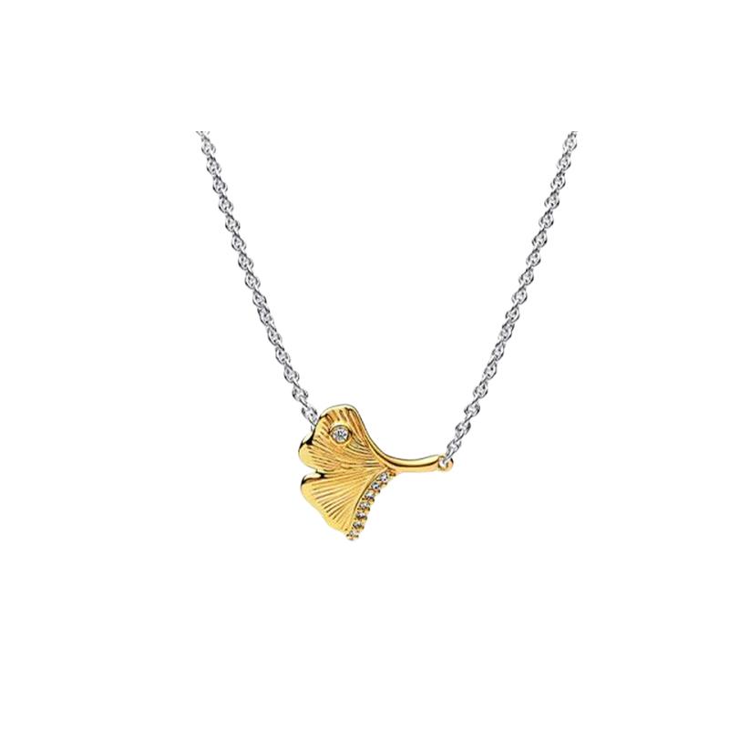 Pandora Elegant ginkgo leaf design 925 silver necklace for women 362443C01