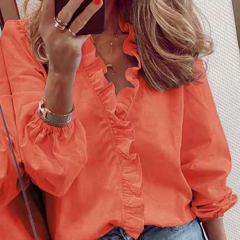 

2026 Spring Chiffon Ruffles Women Shirt Plus Size Women Blouses Floral Long Sleeve Loose Female White Shirts Clothing 18246 XXXL помаранчево-червоний