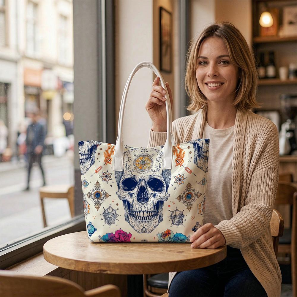Mystic Skull Print Shoulder Bag Fashion Casual Portable Large Capacity Daily Tote Handbag