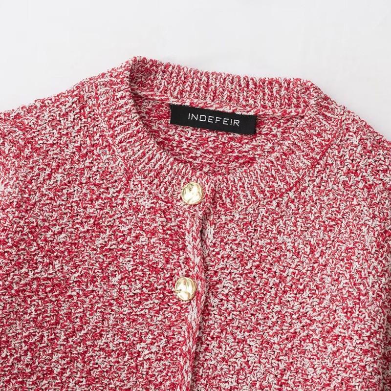 Womens Sweet Knit Cardigan With Metal Buttons Round Neck French Sleeve Loose Fit Cotton Blend Fall 2026