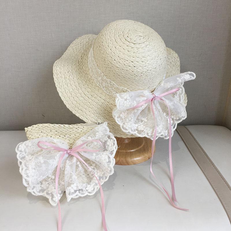 Summer Girls Sun Hat With Lace Bowknot UV Protection Bucket Cap For Baby Toddler Beach Outdoor Shade