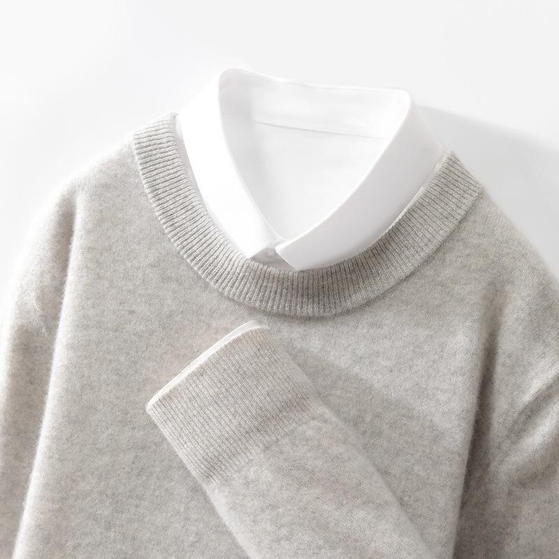 100 Cardigan Men's Round Neck Solid Color Base Sweater Business Casual Large Size Knitted Warm Base Sweater