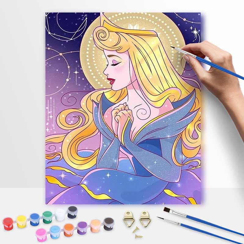 Disney Oil Painting Art Painting Set Princess Aurora Home Wall Decor Handmade Gift Magical Night Sky Constellation 129