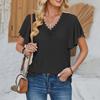 Fashionable And Trendy Women's New Lace V-neck Leaf Sleeve Solid Color Loose T-shirt