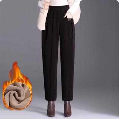 Corduroy Harem Pants Women's Autumn and Winter All-match High Waist Plus Velvet Thick Casual Mother Pants Warm Straight Pants