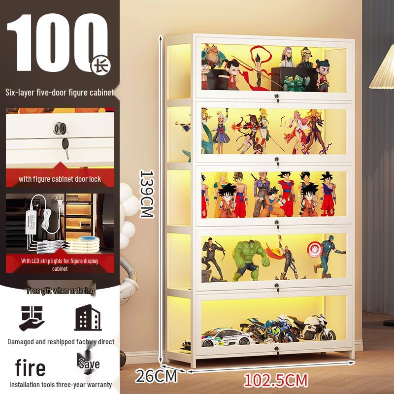 Acrylic Lockable Display Case with LED Lights for Figurines and Models, Dustproof Transparent Stand