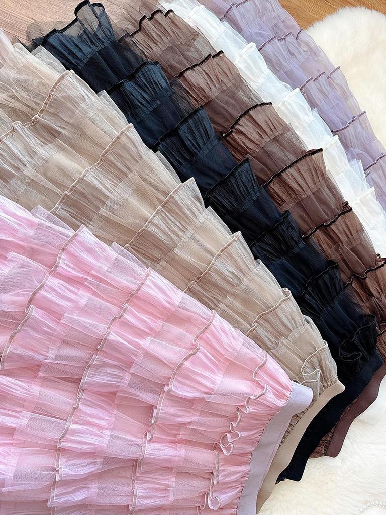 Layered Organza Long Fairy Cake Dress with Half Skirt